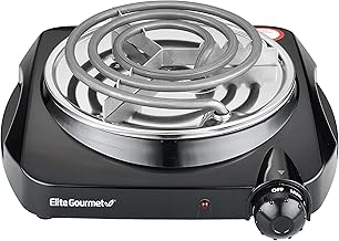 Elite Gourmet ESB301C Countertop Single Coiled Burner, 1100 Watts Electric Hot Plate, Temperature Controls, Power Indicator Lights, Easy to Clean, Black