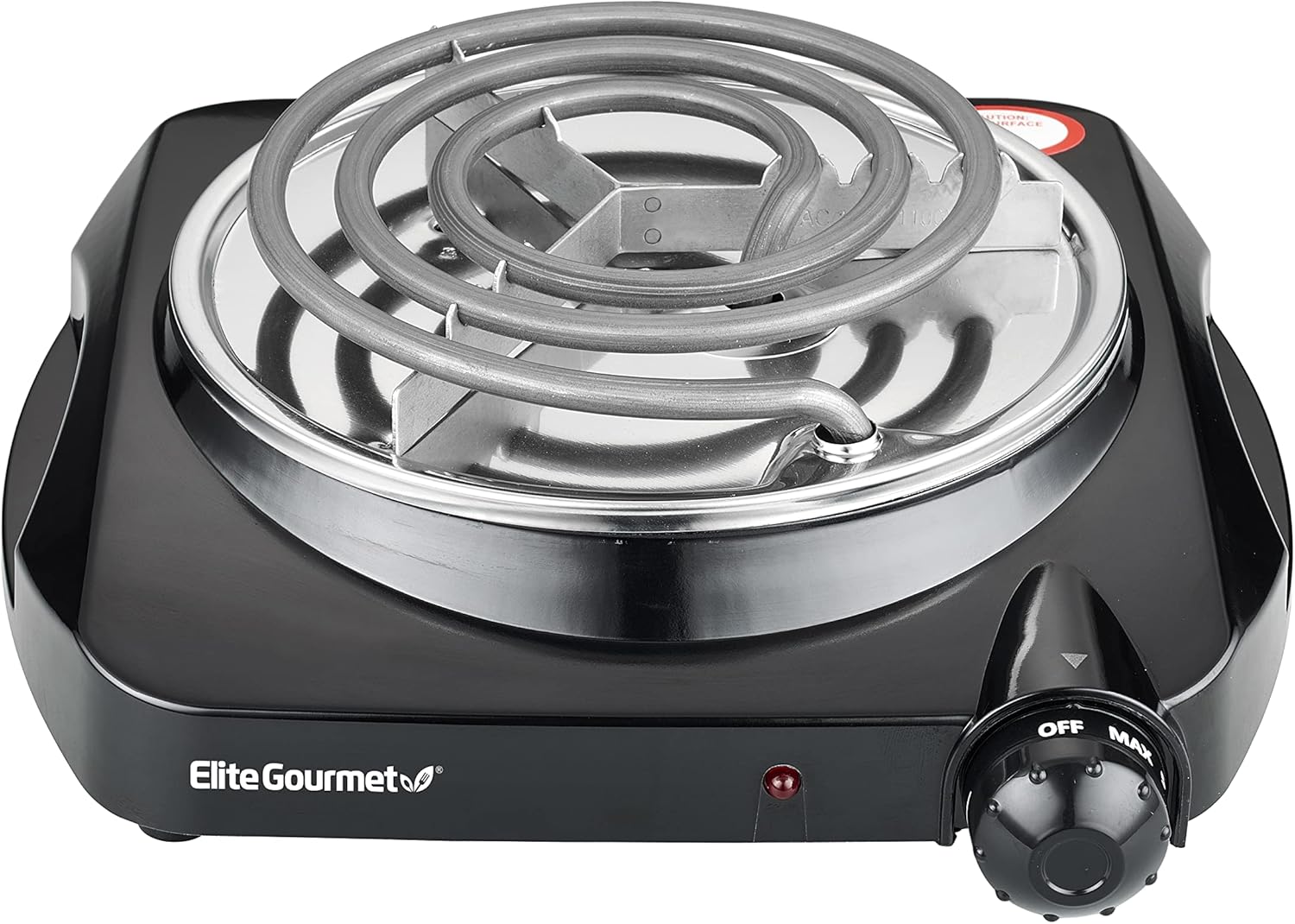 Elite Gourmet ESB301C Countertop Single Coiled Burner, 1100 Watts Electric Hot Plate, Temperature Controls, Power Indicator Lights, Easy to Clean, Black-0