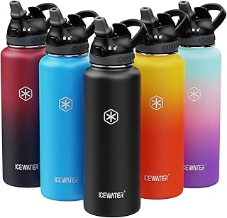 ICEWATER - 40 oz Insulated Water Bottle With Automatic Straw and Carrying Handle, Leakproof Lockable Lid with Soft Rubber Nozzle, One-hand Operation, Vacuum Stainless Steel, BPA-Free (Black)