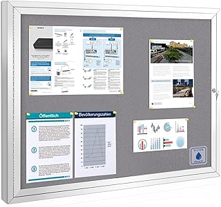 Swansea Enclosed Bulletin Board Grey Felt Displays Boards Weather Resistant Wall Mounted Notice Case,37x28inches