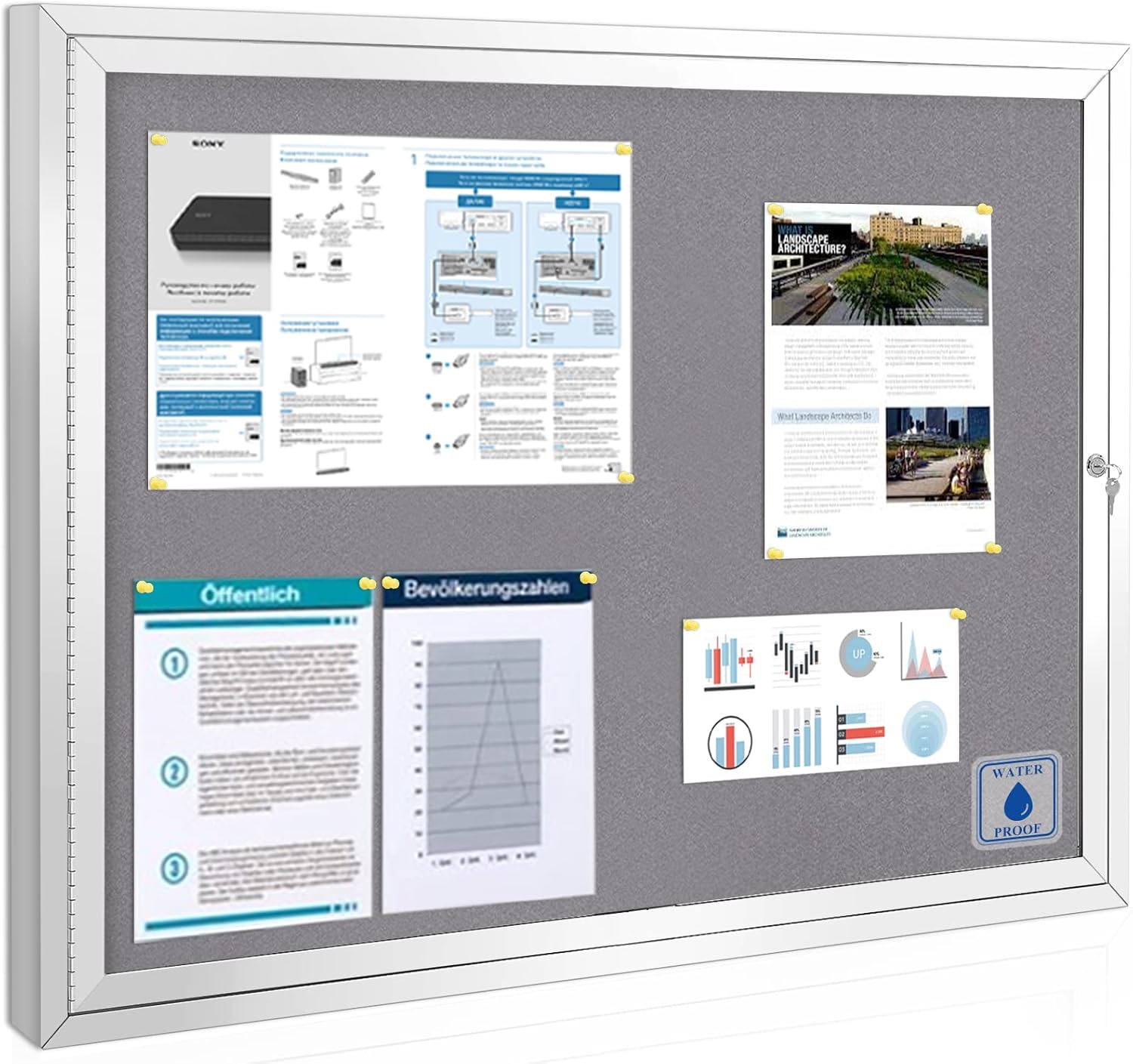 Swansea Enclosed Bulletin Board Grey Felt Displays Boards Weather Resistant Wall Mounted Notice Case,37x28inches-0