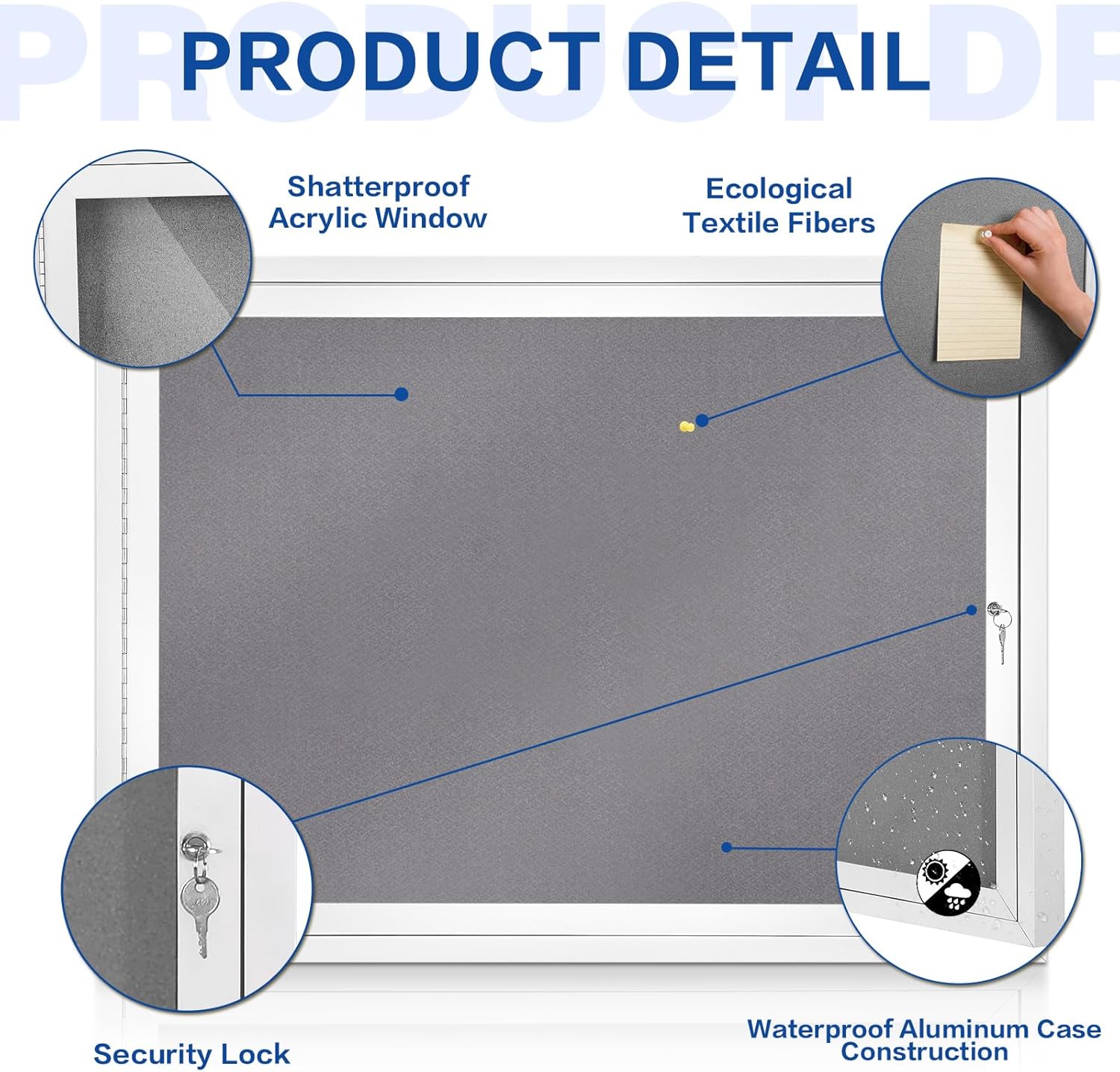 Swansea Enclosed Bulletin Board Grey Felt Displays Boards Weather Resistant Wall Mounted Notice Case,37x28inches-2