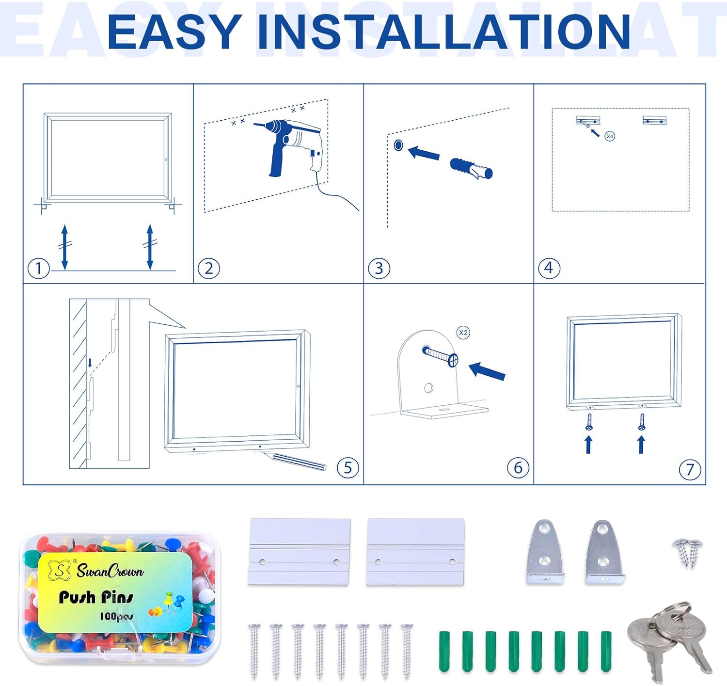 Swansea Enclosed Bulletin Board Grey Felt Displays Boards Weather Resistant Wall Mounted Notice Case,37x28inches-3