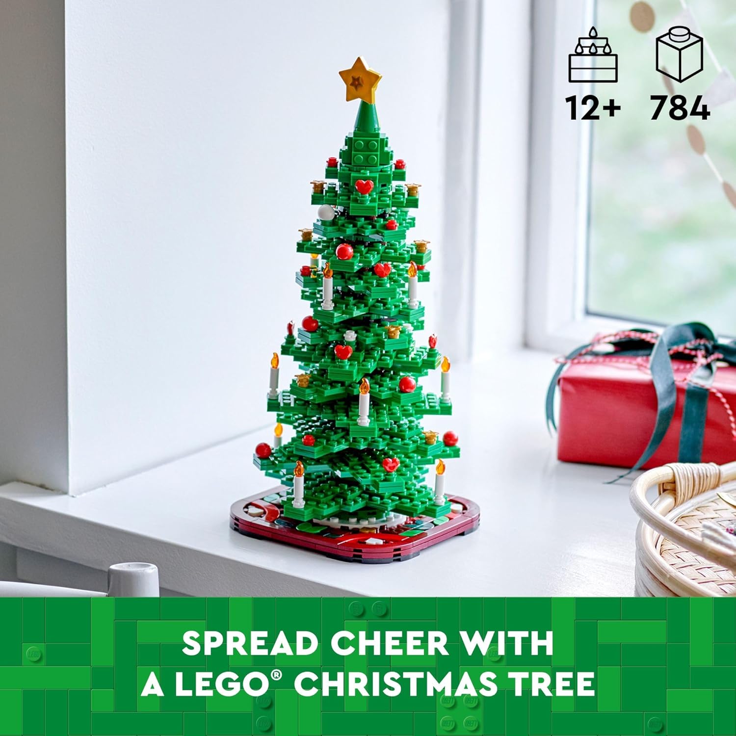 LEGO Christmas Tree Toy Building Set for Kids, Collectible Holiday Home Decor, Tabletop Christmas Tree Gift, Festive Craft Project for Families to Build Together, 2 Building Options in 1 Set, 40573-1