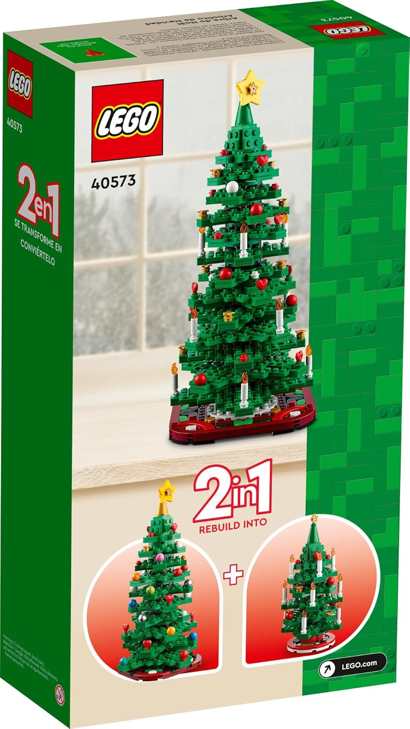 LEGO Christmas Tree Toy Building Set for Kids, Collectible Holiday Home Decor, Tabletop Christmas Tree Gift, Festive Craft Project for Families to Build Together, 2 Building Options in 1 Set, 40573-5