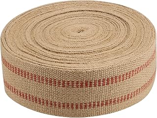 KEILEOHO 3.5 Inches x 33 Yards Upholstery/Craft Jute Webbing, Natural Chair Webbing with Red Stripes, Burlap Fabric Webbing Tape for Craft, Decoration, Furniture Repair