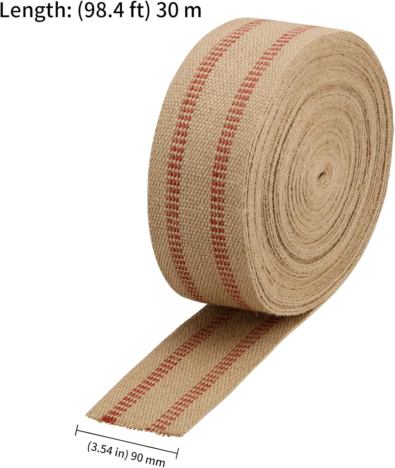 KEILEOHO 3.5 Inches x 33 Yards Upholstery/Craft Jute Webbing, Natural Chair Webbing with Red Stripes, Burlap Fabric Webbing Tape for Craft, Decoration, Furniture Repair-1