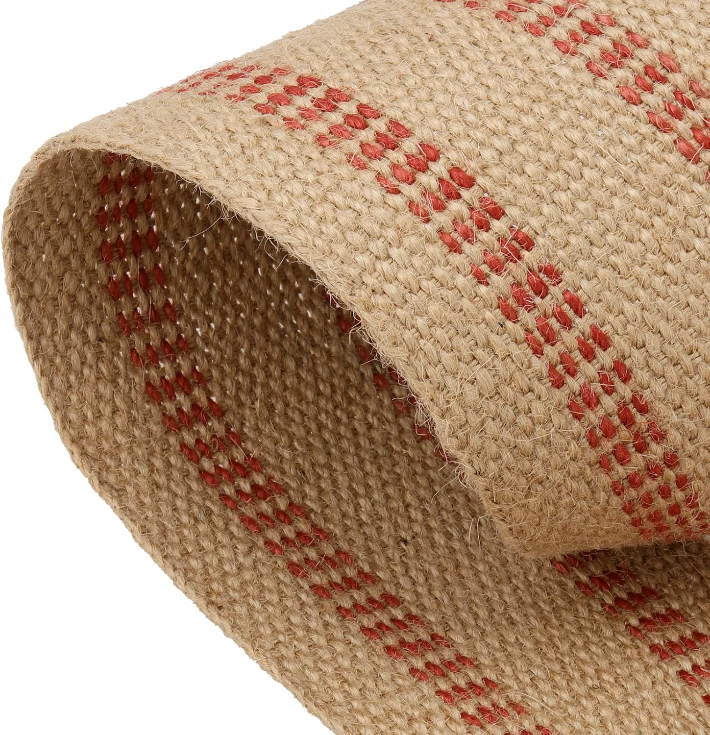 KEILEOHO 3.5 Inches x 33 Yards Upholstery/Craft Jute Webbing, Natural Chair Webbing with Red Stripes, Burlap Fabric Webbing Tape for Craft, Decoration, Furniture Repair-2