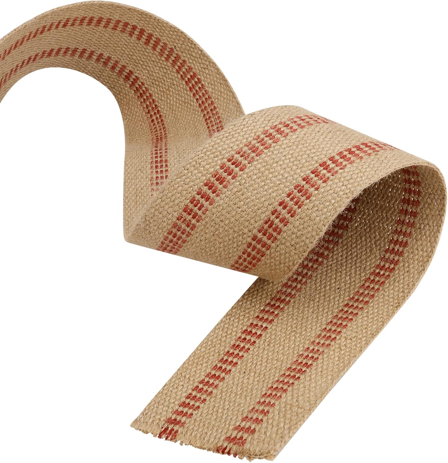 KEILEOHO 3.5 Inches x 33 Yards Upholstery/Craft Jute Webbing, Natural Chair Webbing with Red Stripes, Burlap Fabric Webbing Tape for Craft, Decoration, Furniture Repair-3