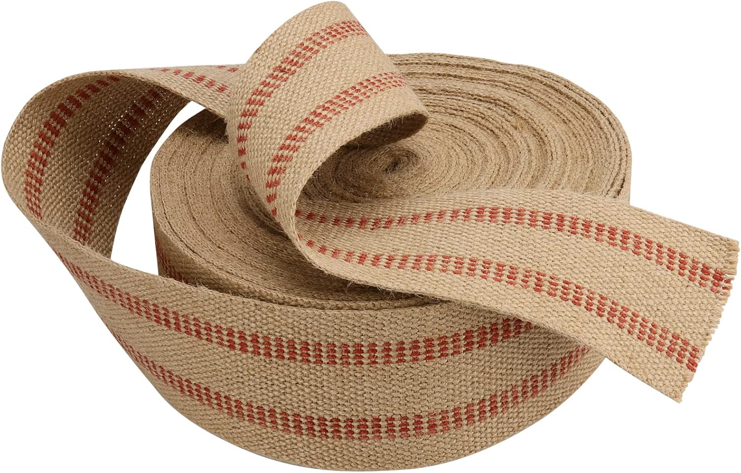 KEILEOHO 3.5 Inches x 33 Yards Upholstery/Craft Jute Webbing, Natural Chair Webbing with Red Stripes, Burlap Fabric Webbing Tape for Craft, Decoration, Furniture Repair-4