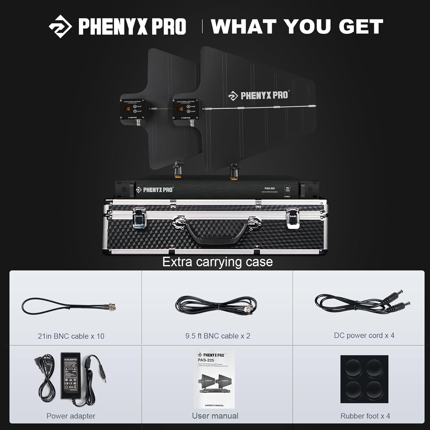 Phenyx Pro PAS-225X UHF Wireless Antenna Distribution System Bundle, Active Directional Antennas, 8 Outputs + 2 Cascade Ports, 160ft Long Coverage, for Stages and Live Shows-5