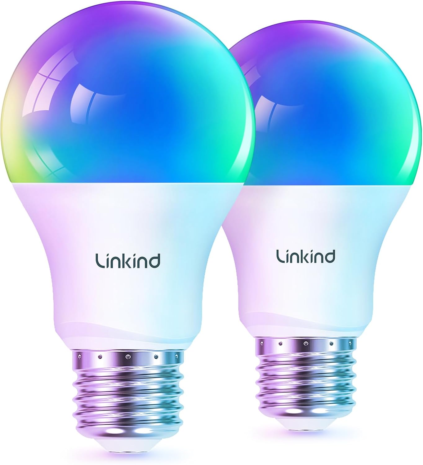 Linkind Matter Smart RGBTW Bulb, Smart Light Bulbs Work with Apple Home/Siri/Google Home/Alexa/SmartThings, LED Color Changing Light Music Sync, Smart Home Integration, 60W A19 E26 2.4Ghz WiFi, 2 Pack-0