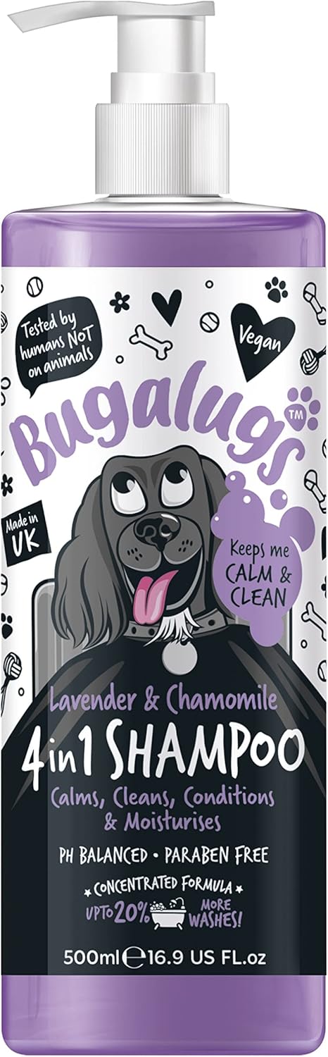 Dog Shampoo by Bugalugs lavender & chamomile 4 in 1 dog grooming shampoo products for smelly dogs with fragrance, best puppy shampoo, Vegan pet shampoo & conditioner-0