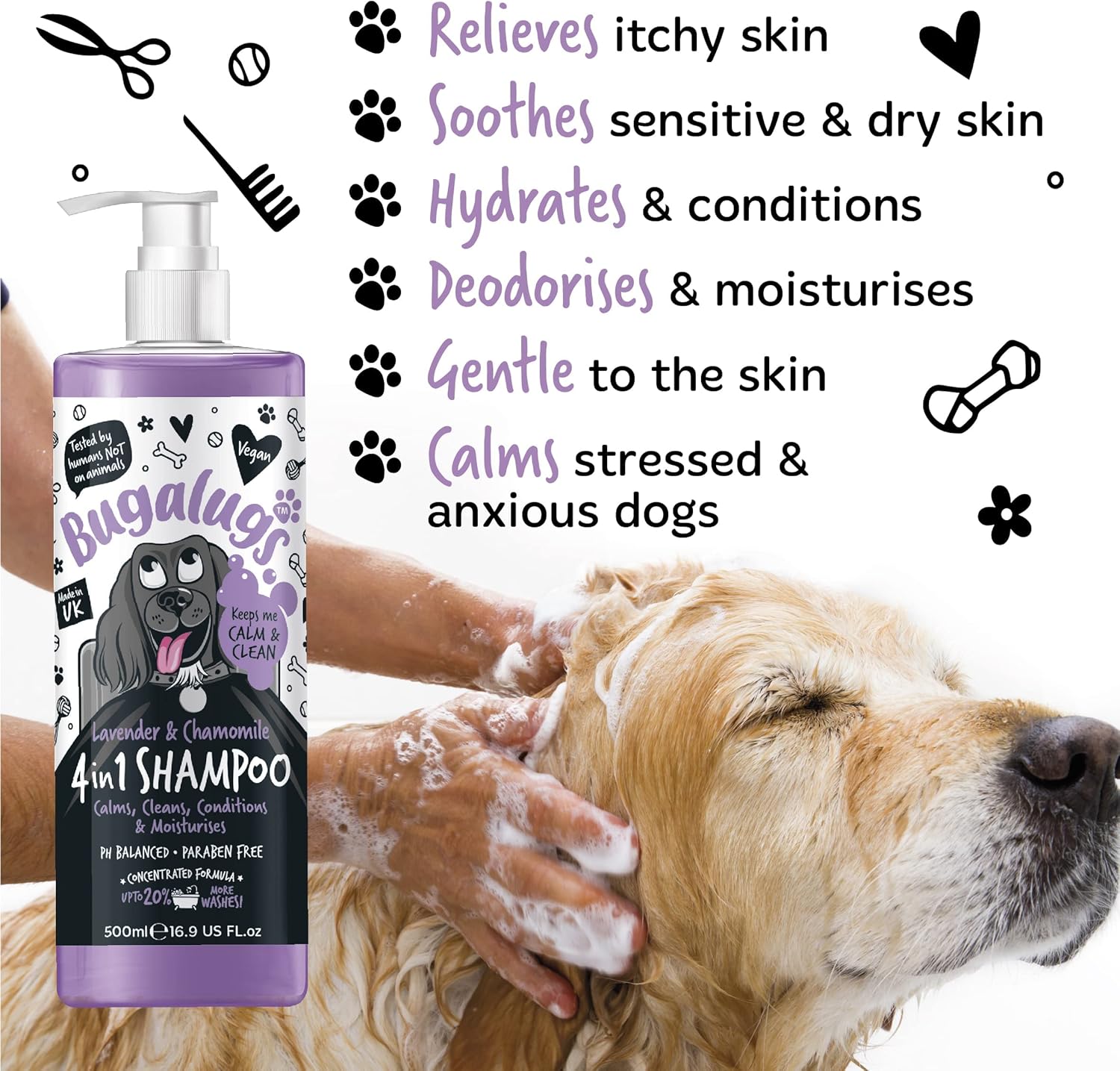 Dog Shampoo by Bugalugs lavender & chamomile 4 in 1 dog grooming shampoo products for smelly dogs with fragrance, best puppy shampoo, Vegan pet shampoo & conditioner-2