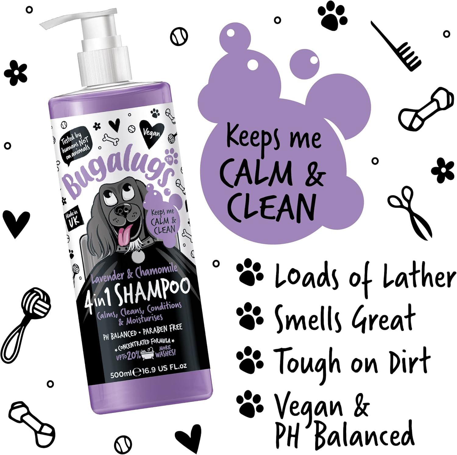 Dog Shampoo by Bugalugs lavender & chamomile 4 in 1 dog grooming shampoo products for smelly dogs with fragrance, best puppy shampoo, Vegan pet shampoo & conditioner-4