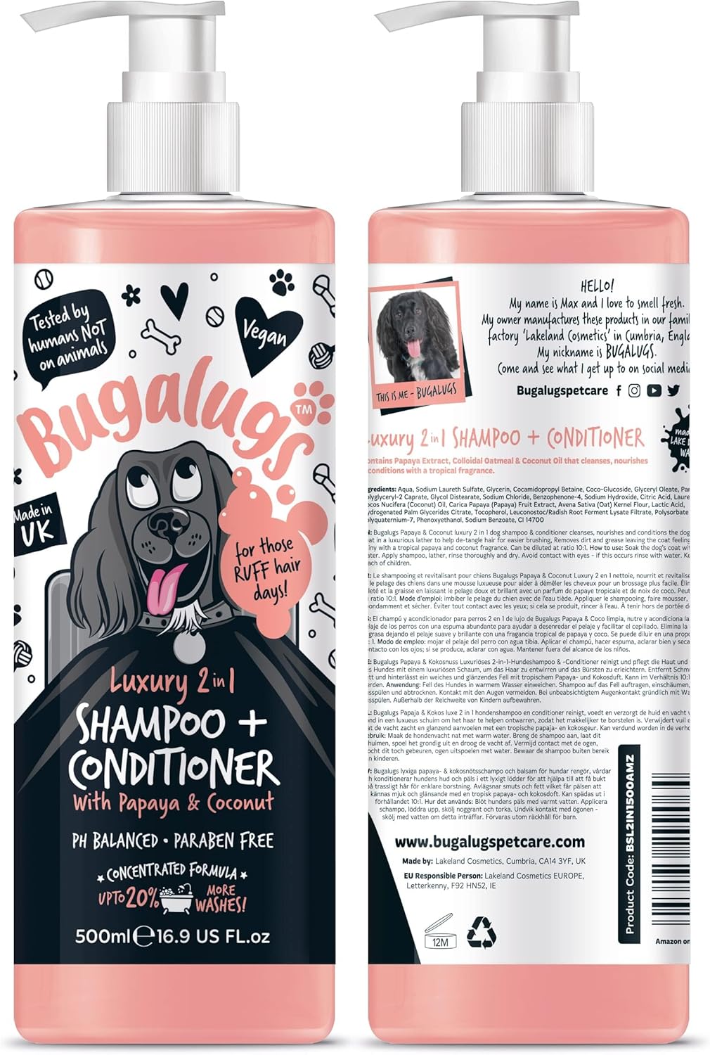 Dog Shampoo Luxury 2 in 1 Papaya & Coconut dog grooming shampoo products for smelly dogs with fragrance, best puppy shampoo, professional groom Vegan pet shampoo & conditioner-0