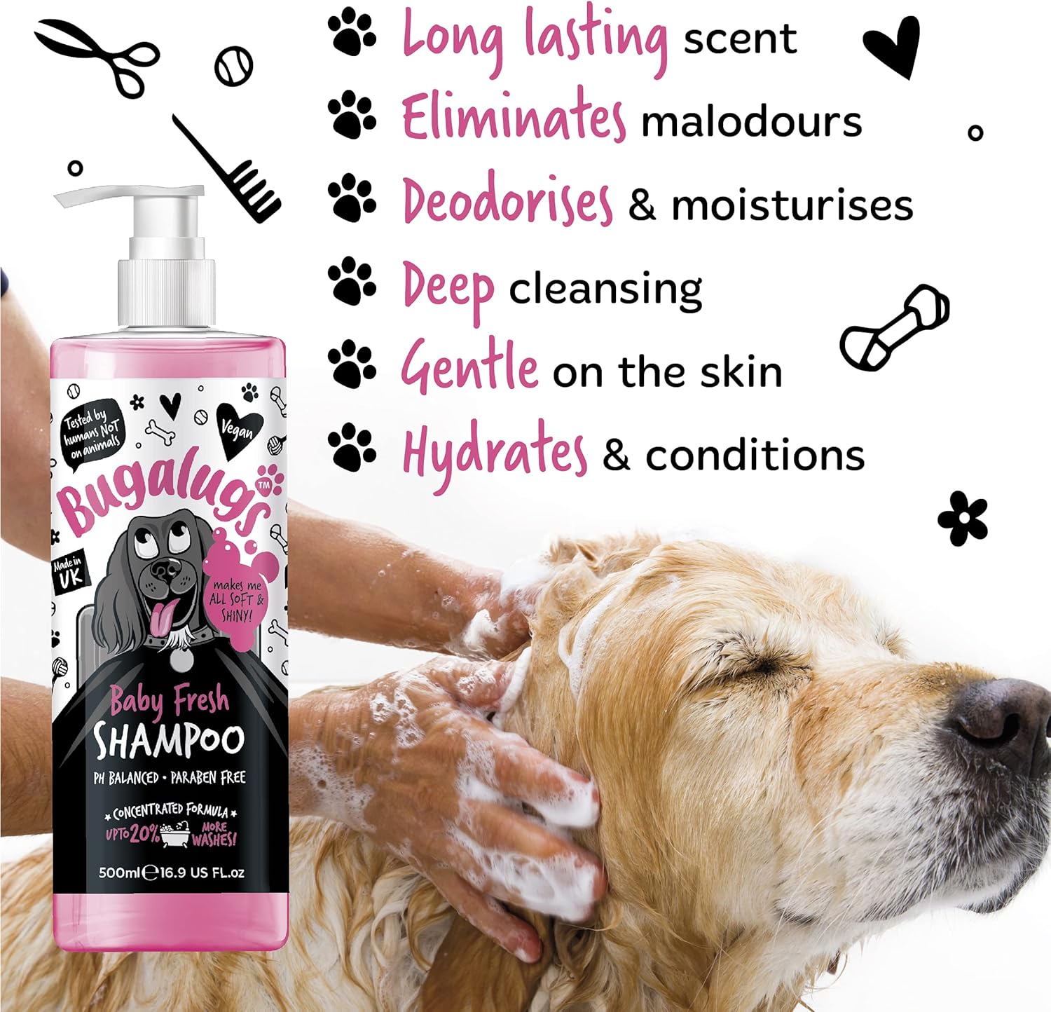 Baby Fresh Dog Shampoo 16.85 FL Oz dog grooming shampoo products for smelly dogs with baby powder scent, best puppy shampoo baby fresh, shampoo conditioner, Vegan pet shampoo professional-2