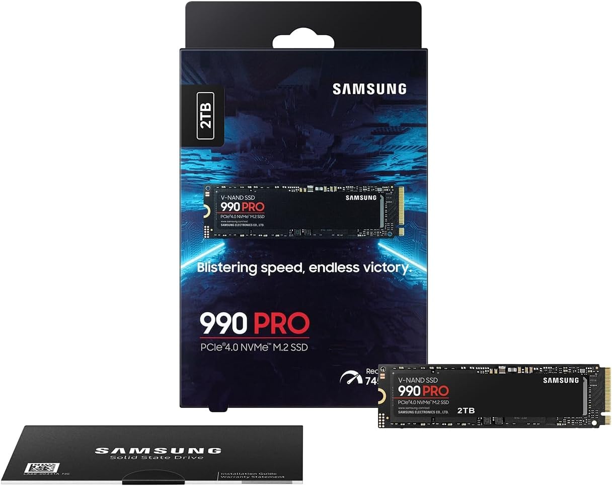 SAMSUNG 990 PRO SSD NVMe M.2 PCIe Gen4, M.2 2280 Internal Solid State Hard Drive, Seq. Read Speeds Up to 7,450 MB/s for High End Computing, Gaming, and Heavy Duty Workstations, MZ-V9P2T0B/AM-3