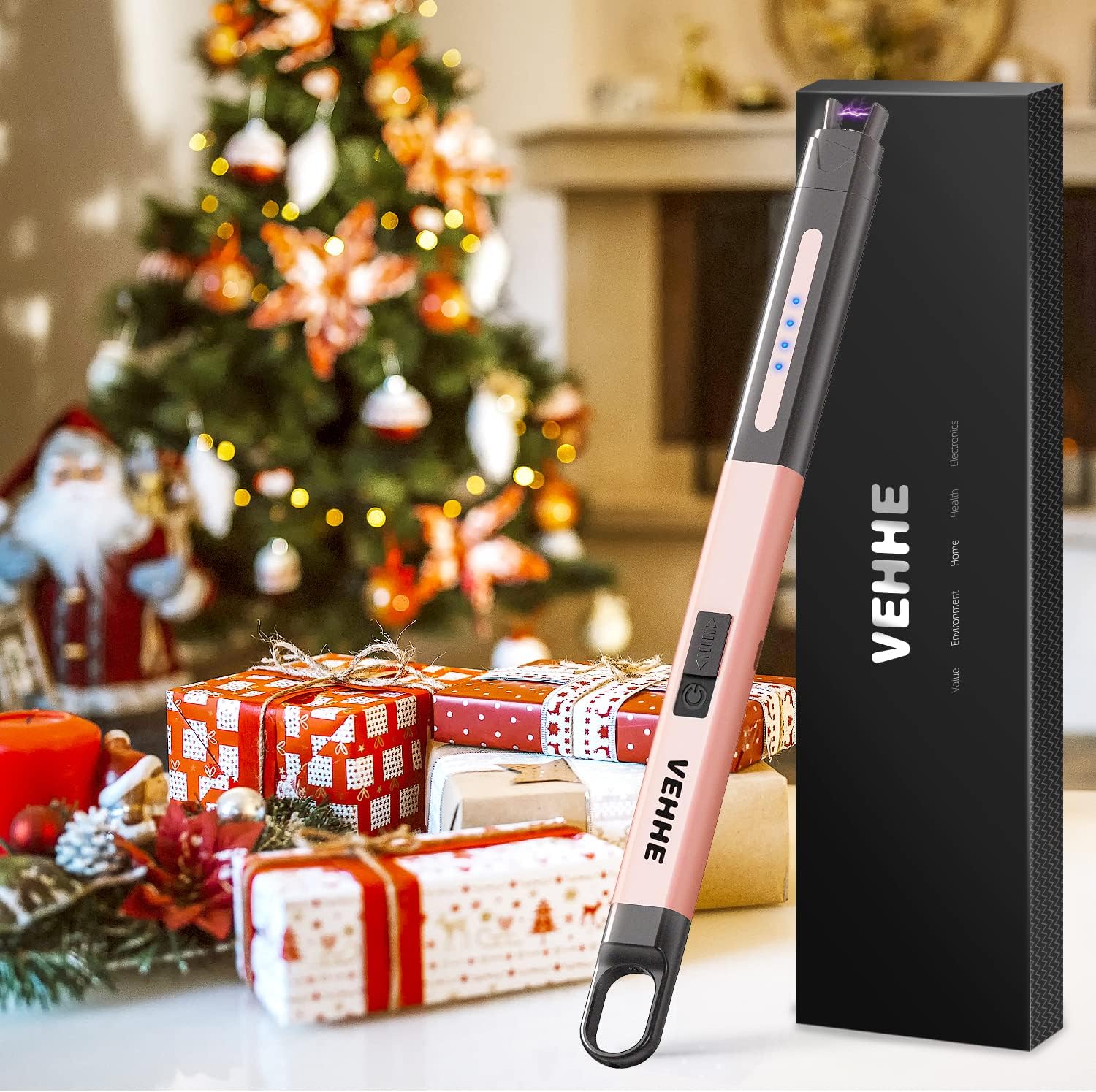 VEHHE Candle Lighter, Electric Lighter Rechargeable with Safety Lock and LED Battery Display, USB Long Lighter for Candle, Windproof & Flameless Arc Lighter Rose Gold-6