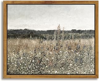 InSimSea Framed Canvas Wall Art Vintage Decor, Meadow with Flowers Painting Wall Art Prints, Landscape Wall Art for Living Room Decor Bedroom Home Bathroom Wall Decor, 8"x10"