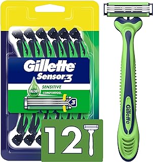 Gillette Sensor3 Sensitive Men's Disposable Razor, 12 Razors