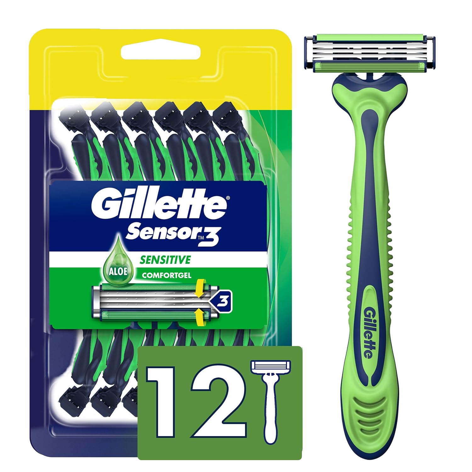 Gillette Sensor3 Sensitive Men's Disposable Razor, 12 Razors-0