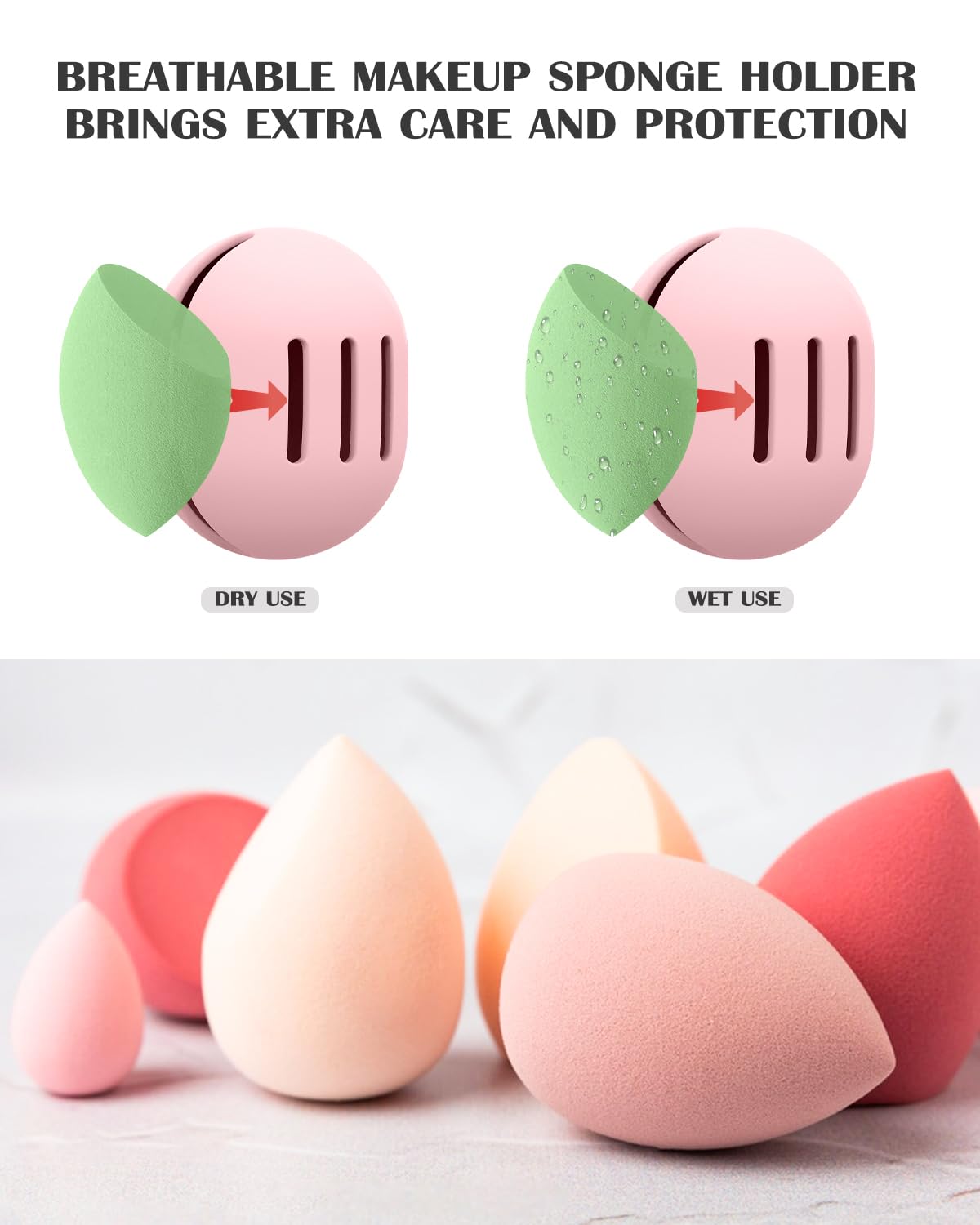 FVION Trendy Makeup Sponge Holder - Silicone Beauty Blender Holder, Silky Smooth Makeup Sponge Case, Beauty Blender Travel Case - Makeup Sponge Container (Pink)-1