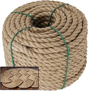 KEILEOHO 1/2 Inch Natural Hemp Rope, 4 Ply Hemp Rope, 100 Feet Thick Hemp Rope Twisted Manila Rope All Purpose Strong Jute Rope Cord for Art Crafts, Sports, Decoration, Tie-Downs