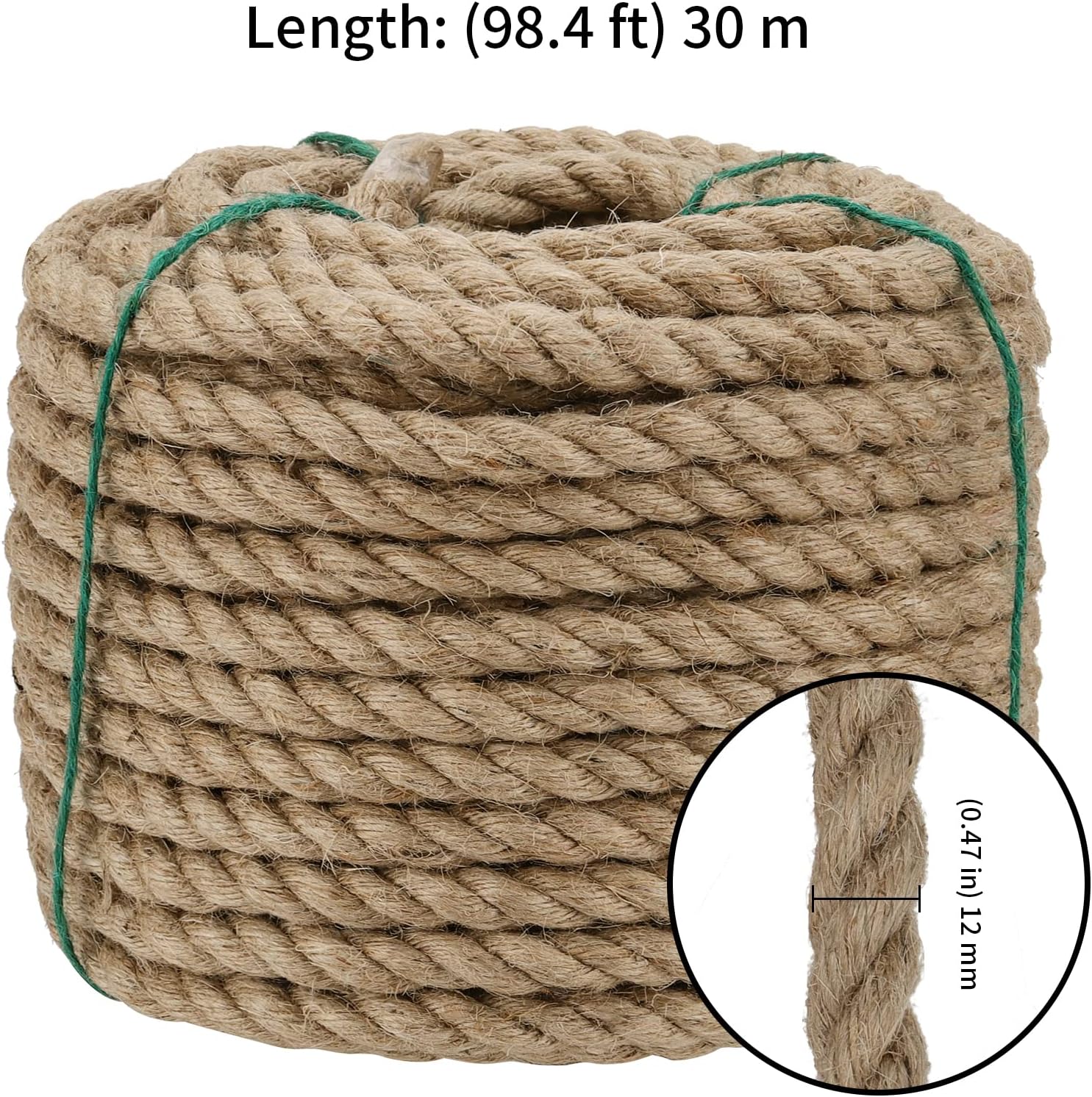 KEILEOHO 1/2 Inch Natural Hemp Rope, 4 Ply Hemp Rope, 100 Feet Thick Hemp Rope Twisted Manila Rope All Purpose Strong Jute Rope Cord for Art Crafts, Sports, Decoration, Tie-Downs-1