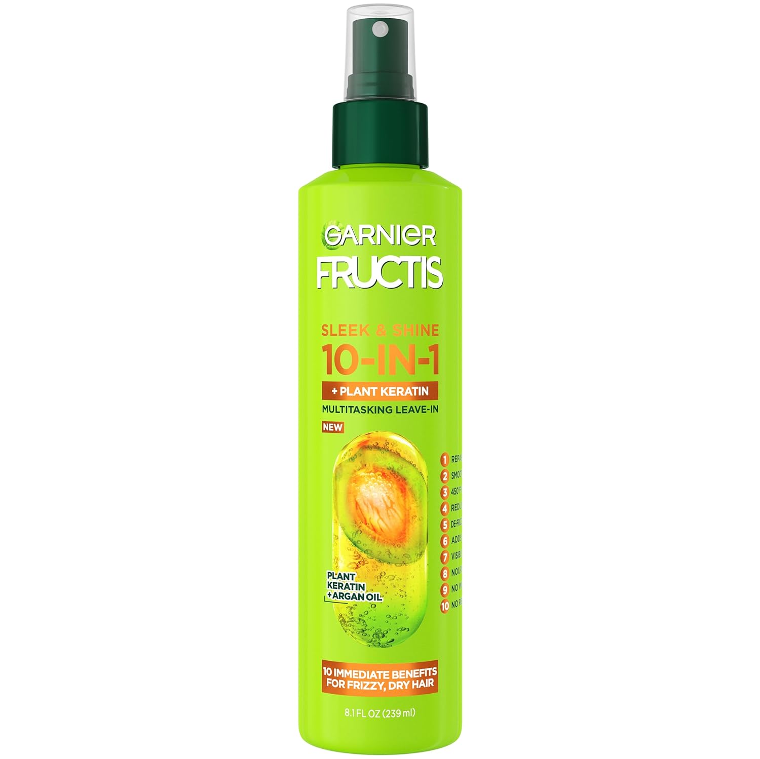 Garnier Fructis Sleek & Shine 10-in-1 for Frizzy, Dry Hair, Plant Keratin, 8.1 Fl Oz, 1 Count (Packaging May Vary)-0