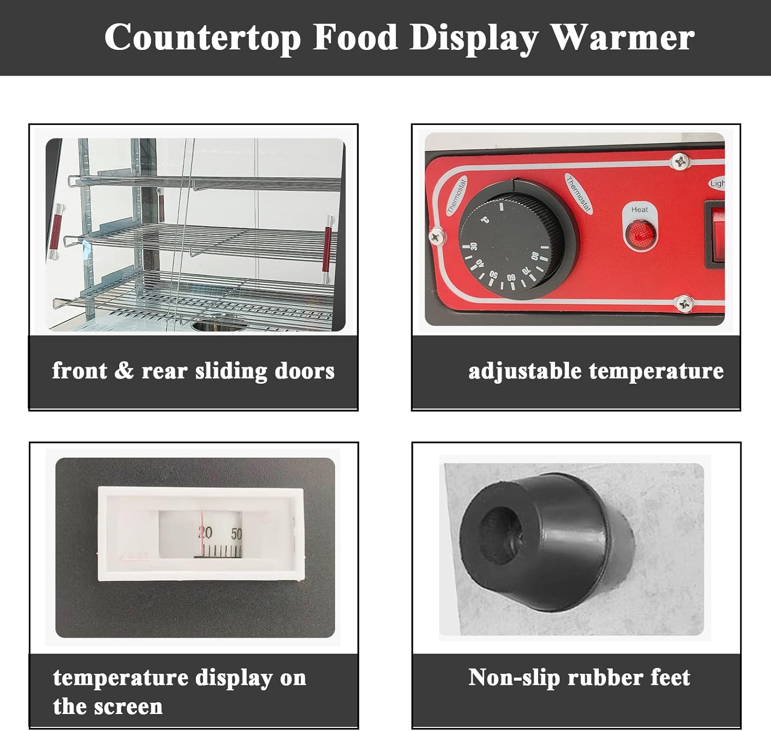 Countertop 15" Food Warmer Display Case 3 Shelf Hot Warming Showcase with Front and Back Sliding Door and Water Tray,Commercial (15")-2