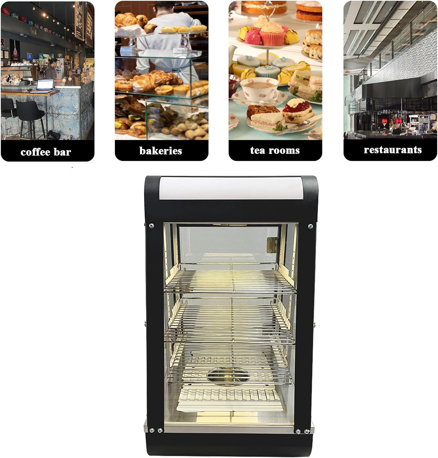 Countertop 15" Food Warmer Display Case 3 Shelf Hot Warming Showcase with Front and Back Sliding Door and Water Tray,Commercial (15")-3