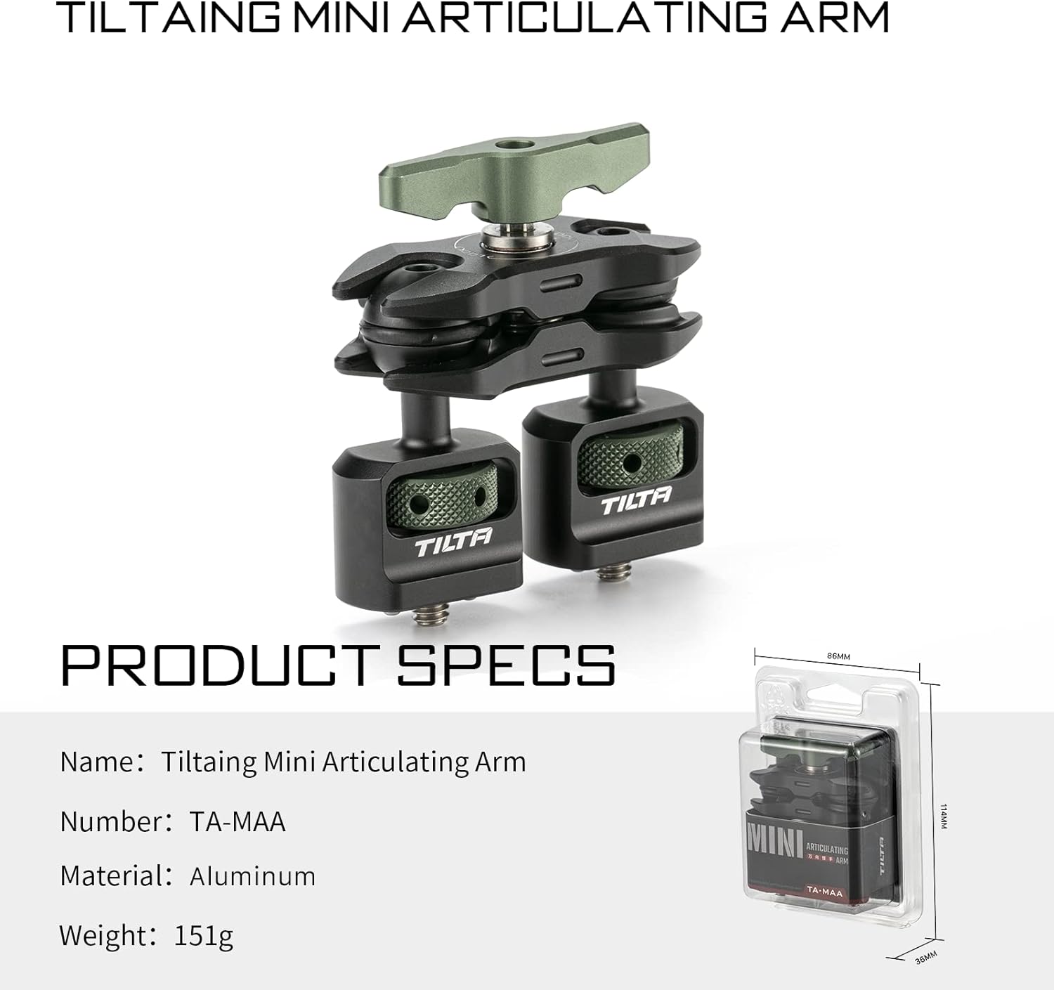 Tilta Mini Articulating Arm | Mount Camera Accessories with 1/4"-20 to 1/4"-20 (with Locating Pins) Connectors (Others Available Separately) | TA-MAA-1