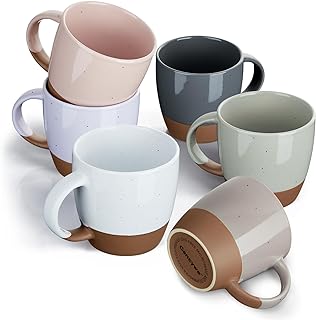 Morandi Color Ceramic Coffee Mugs Set of 6 (Large),18 oz Coffee Cups with Handle, Latte Mug, Big Mug for Women, Men, Great for Tea Hot Chocolate, Microwave Safe, Modern, Unique Style for Any Kitchen