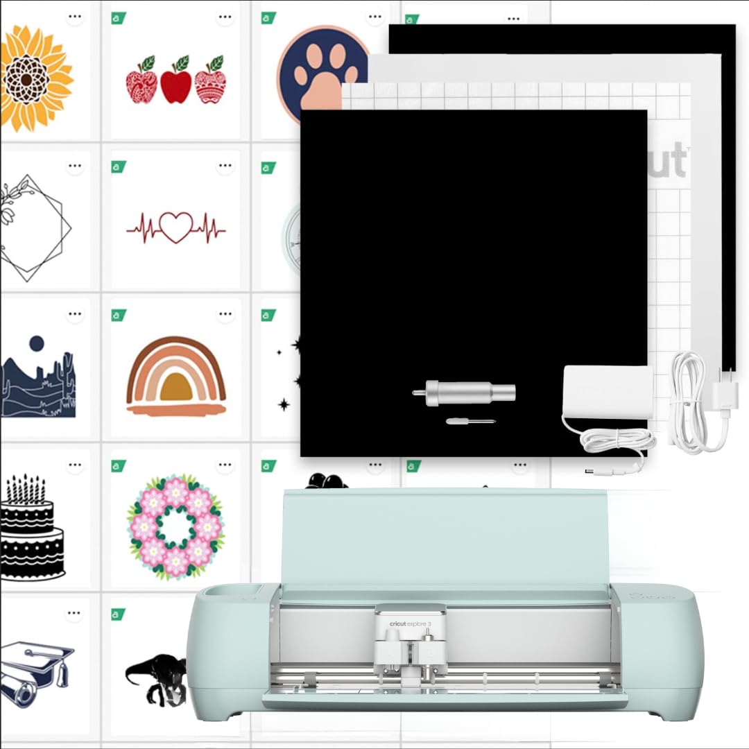 Cricut Explore 3 & Digital Content Library Bundle - Includes 30 images in Design Space App - 2X Faster DIY Cutting Machine for all Crafts, Cuts 100+ Materials Blue-0