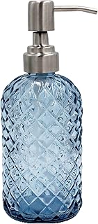 16 Oz Refillable Soap Dispenser with Rustproof Stainless Steel Pump for Kitchen and Bathroom - Liquid Glass Dispenser for Hand Soap, Lotion (Blue)