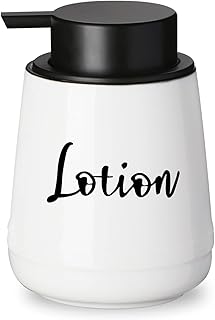 Bathroom Countertop Dispensers-Modern Ceramic Soap Lotion Dispenser Bottles, Hand Soap Dispenser for Bathroom, Dish Soap Dispenser for Kitchen, Easy-to-Press Pump (White, Labeled Lotion)