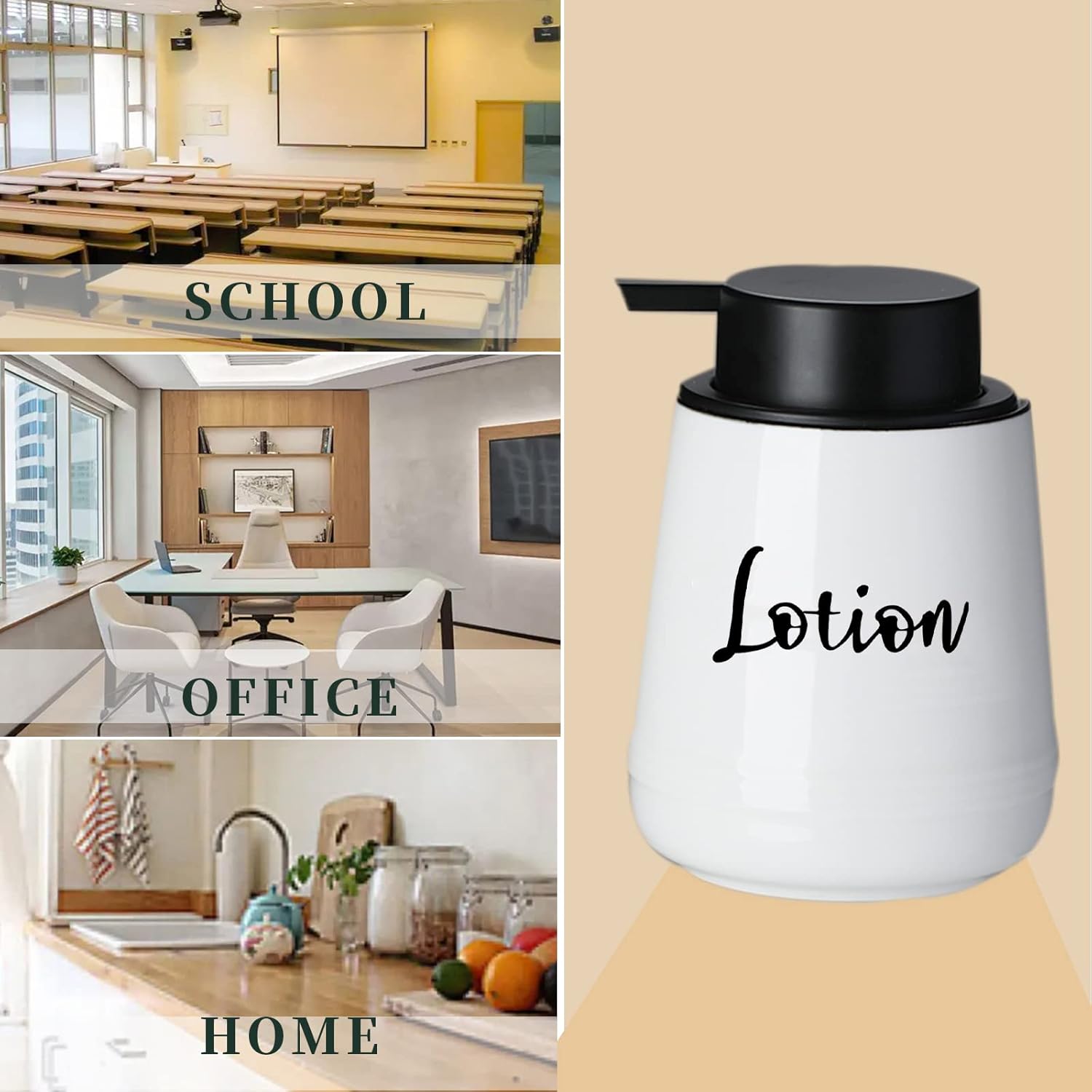 Bathroom Countertop Dispensers-Modern Ceramic Soap Lotion Dispenser Bottles, Hand Soap Dispenser for Bathroom, Dish Soap Dispenser for Kitchen, Easy-to-Press Pump (White, Labeled Lotion)-4