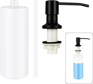 1 Pcs Soap Dispenser for Kitchen Sink Stainless Steel Built in Soap Dispenser Countertop Pump Head with 17OZ Large Liquid Bottle fit Kitchen Bathroom (Black)