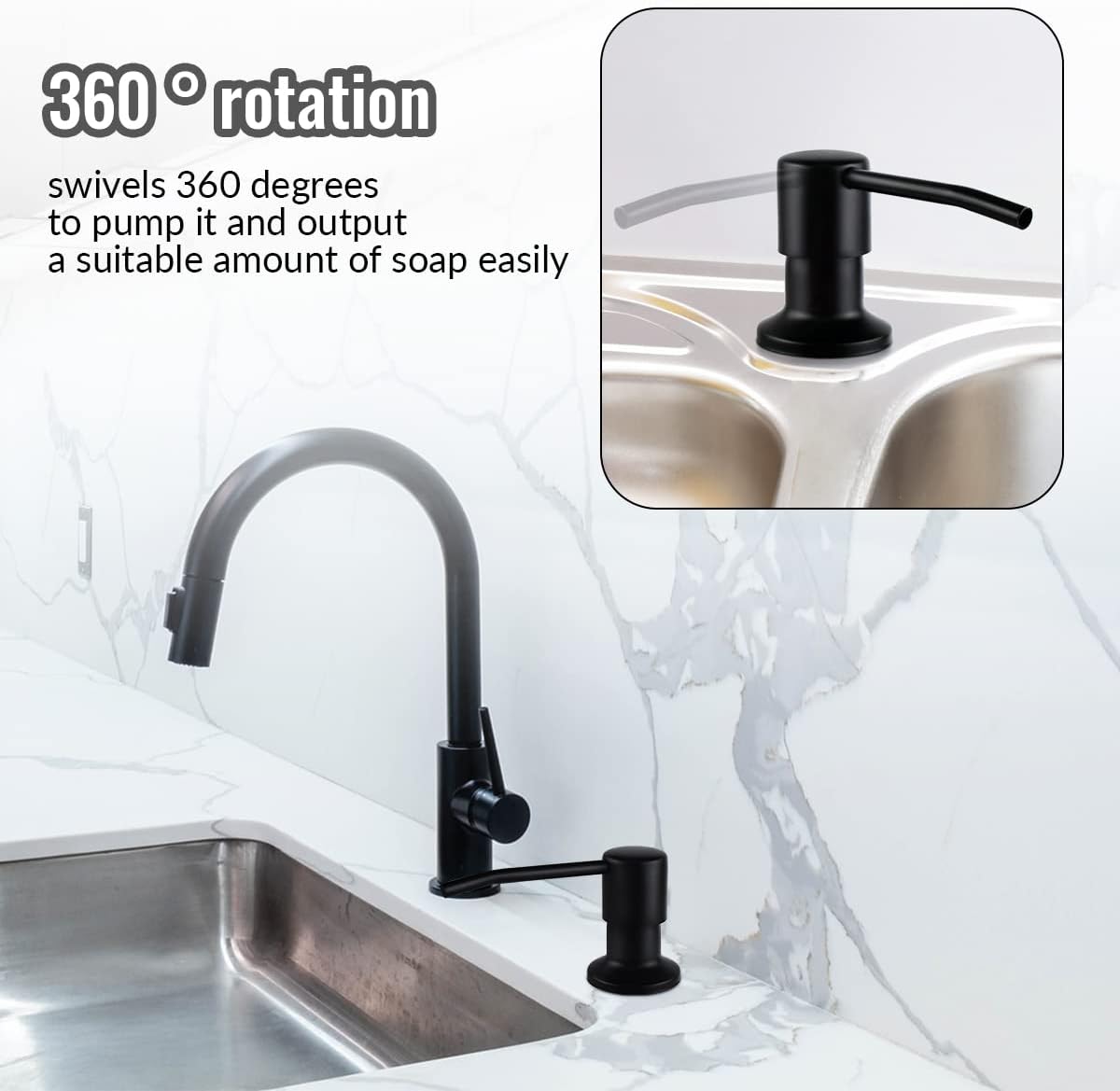 1 Pcs Soap Dispenser for Kitchen Sink Stainless Steel Built in Soap Dispenser Countertop Pump Head with 17OZ Large Liquid Bottle fit Kitchen Bathroom (Black)-1