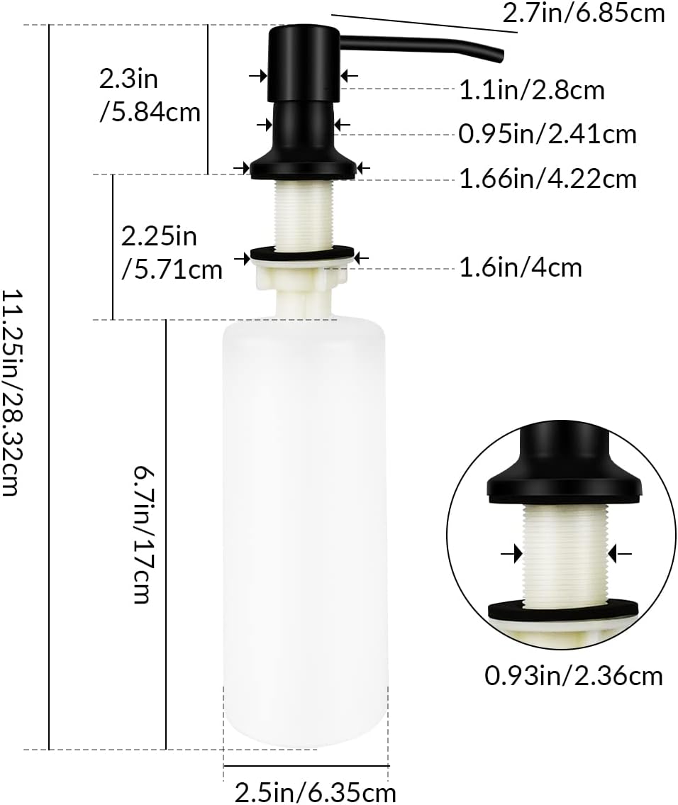 1 Pcs Soap Dispenser for Kitchen Sink Stainless Steel Built in Soap Dispenser Countertop Pump Head with 17OZ Large Liquid Bottle fit Kitchen Bathroom (Black)-3