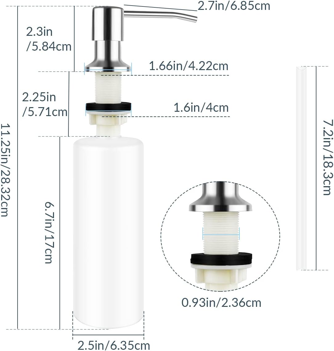 1 Pcs Soap Dispenser for Kitchen Sink Stainless Steel Built in Soap Dispenser Countertop Pump Head with 17OZ Large Liquid Bottle fit Kitchen Bathroom (Silver)-3