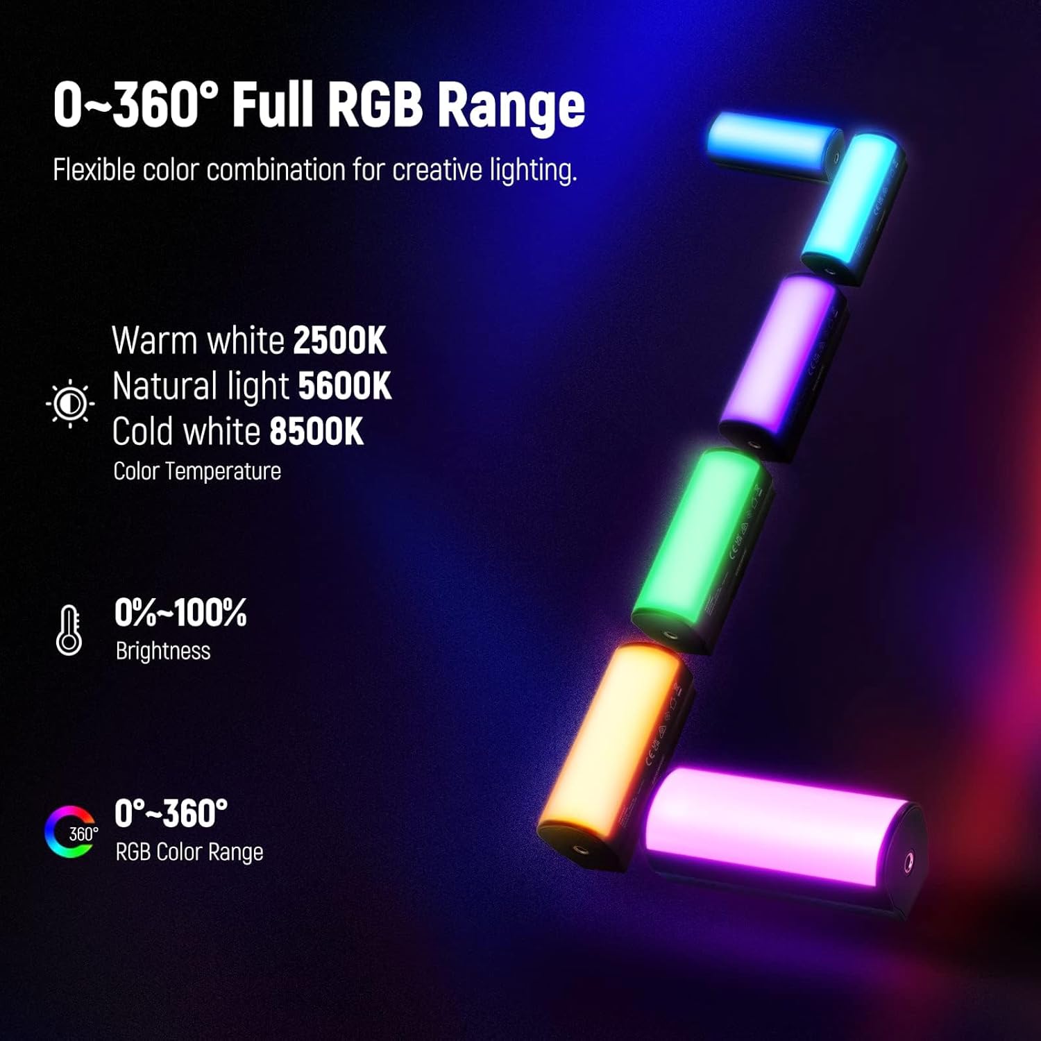 NEEWER Basic 2 Pack Magnetic Handheld Light Wand, 360° Full RGB Mini LED Video Light Stick with 2500mAh Battery,2500-8500K Dimmable Camera Tube Light for Photography TikTok YouTube Vlog,TL96RGB-1