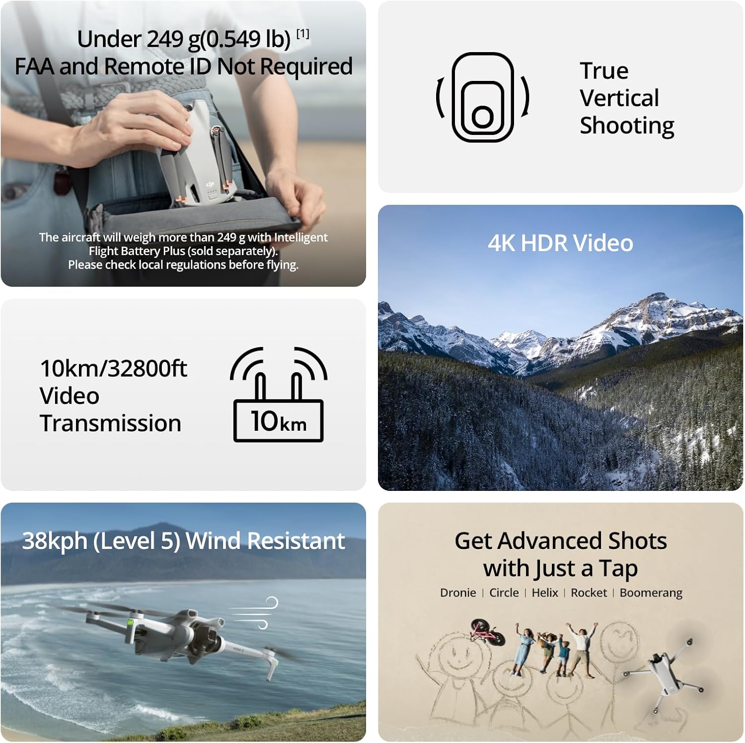 DJI Mini 3, Drones with Camera for Adults 4K, 38-min Flight Time, up to 32800ft (10km) Video Transmission, True Vertical Shooting, GPS Auto Return Integrated, Mini Drone with Camera for Beginners-1