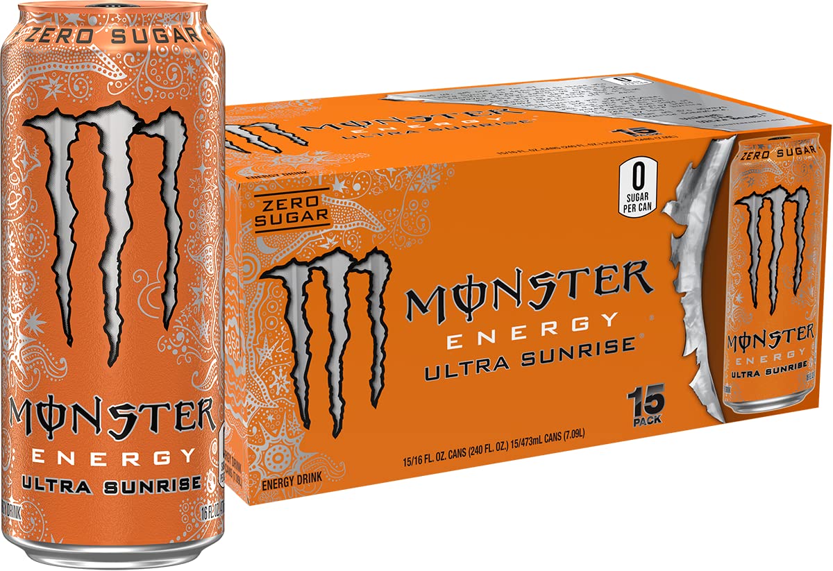 Monster Energy Ultra Sunrise, Sugar Free Energy Drink, 16 Fl Oz (Pack of 15)-0