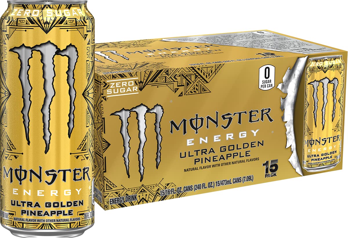 Monster Energy Ultra Golden Pineapple, Sugar Free Energy Drink, 16 Ounce (Pack of 15)-0