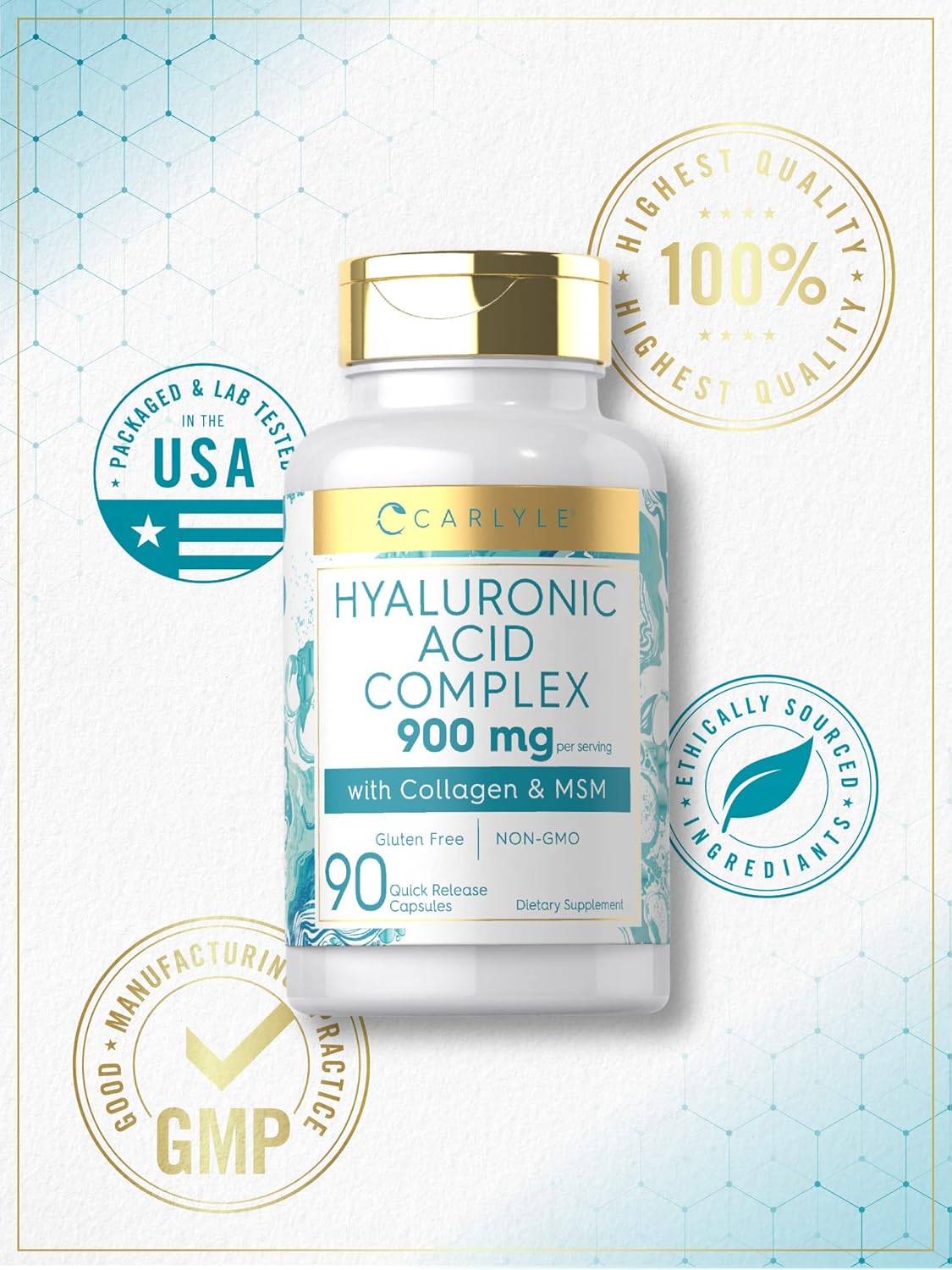 Carlyle Hyaluronic Acid with Collagen 900mg | 90 Capsules | with MSM | Hydrolyzed Collagen Complex | Non-GMO, Gluten Free Supplement-4