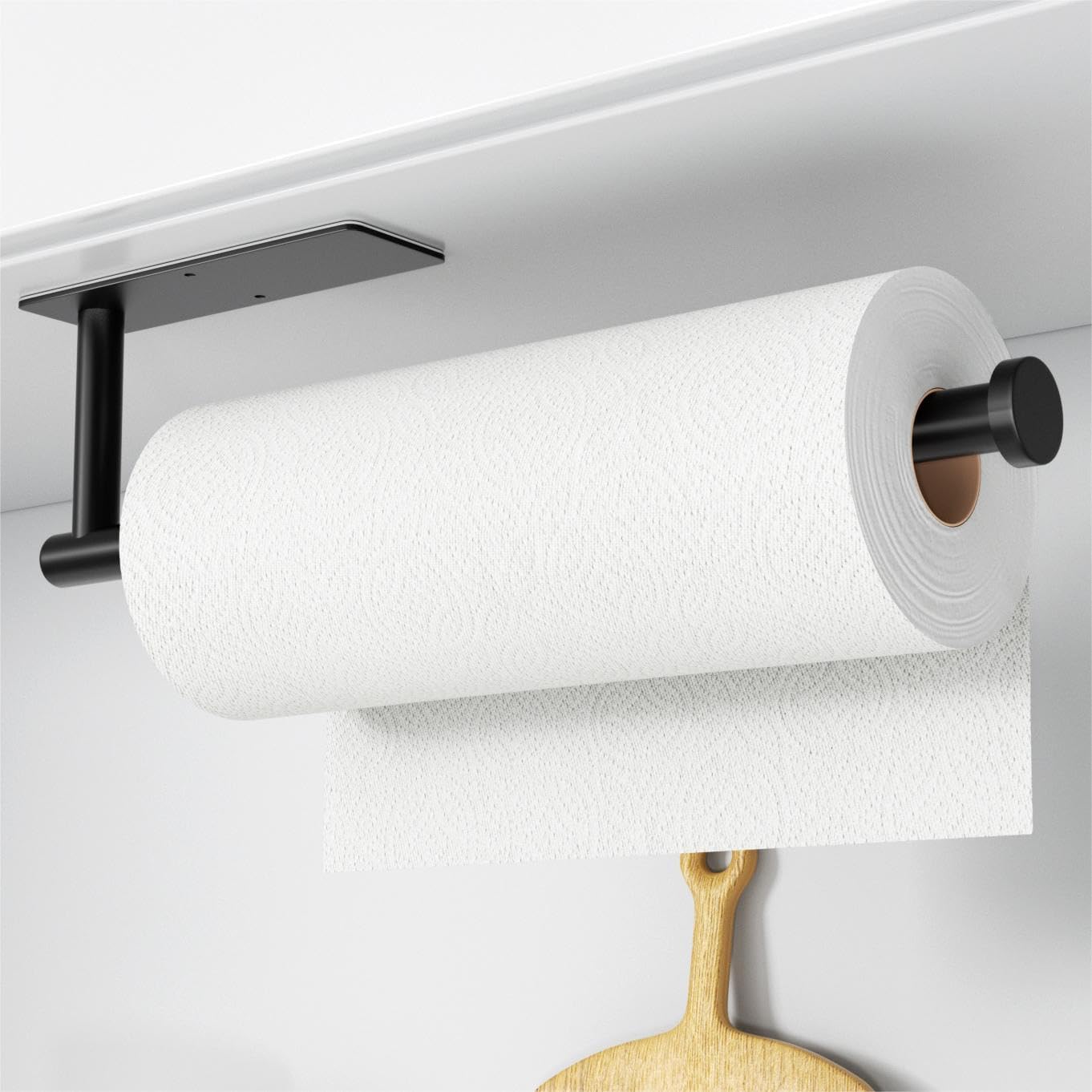 Paper Towel Holder - Self-Adhesive or Drilling, Matte Black Wall Mounted Rack - SUS304 Stainless Steel Kitchen Roll Holder Under Cabinet-0