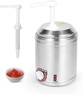 Restlrious Hot Fudge Dispenser with Plastic Pump, 2.6 QT Electric Stainless Steel Round Sauce Warmer with Temp Control, Nacho Cheese Pump Dispenser for Commercial Buffet, Cake Shop & Kitchen,110V/200W