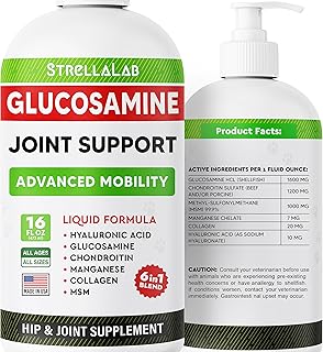 STRELLALAB Liquid Glucosamine for Dogs (16 OZ) - All-Natural Hip & Joint Supplement for Dogs, Glucosamine Chondroitin Liquid, MSM & Collagen for Dogs Mobility, Joint Pain Relief for Small & Large Dogs